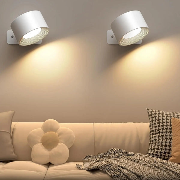 2pc Magnetic LED Wall Lamp | Wall Mounted, Rechargeable Battery Operated, USB Port, Cordless Wall Sconce - POUEV