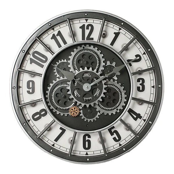 46cm Industrial Steampunk Wall Clock | Moving Gears & Roman Numerals