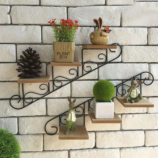 Retro Staircase Wall Shelf | Vintage Decorative Floating Shelf – Home & Garden Wall Décor - POUEV