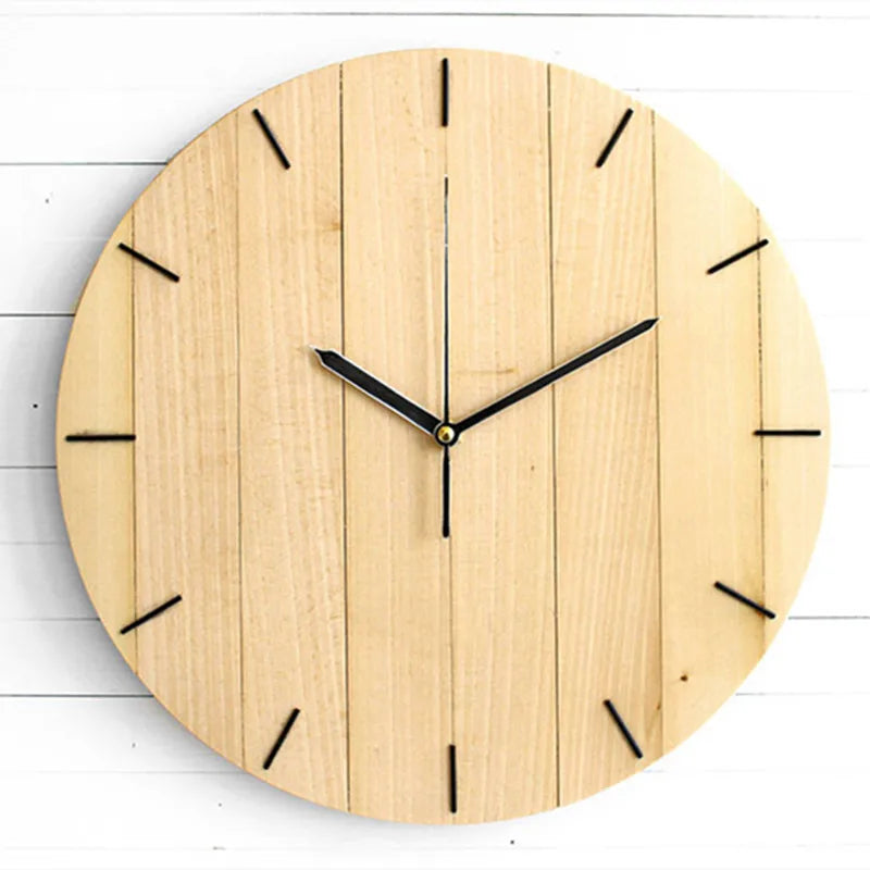 Modern Round Wooden Wall Clock | Silent Non-Ticking Quartz Clock for Home & Office