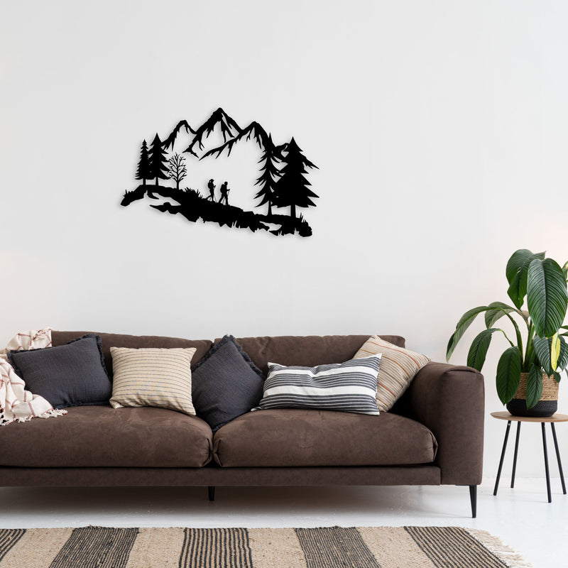 Metalen wanddecoratie – Avontuurlijke Bergscène – Duurzaam en decoratief