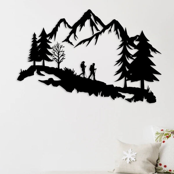 Metalen wanddecoratie – Avontuurlijke Bergscène – Duurzaam en decoratief