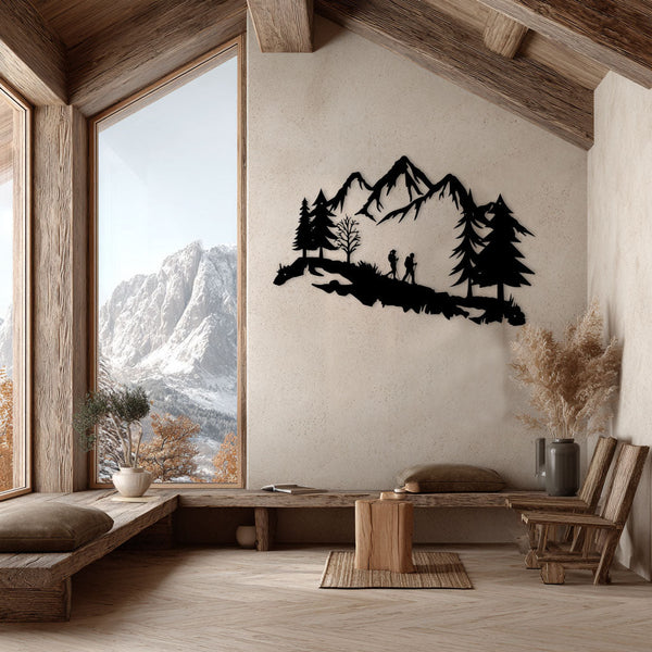 Metalen wanddecoratie – Avontuurlijke Bergscène – Duurzaam en decoratief