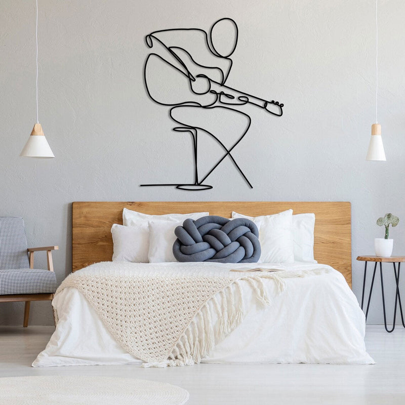 Metalen wanddecoratie – Gitarist Design – Duurzaam Materiaal, Unieke Wandkunst