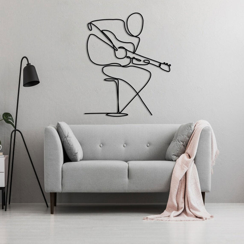Metalen wanddecoratie – Gitarist Design – Duurzaam Materiaal, Unieke Wandkunst