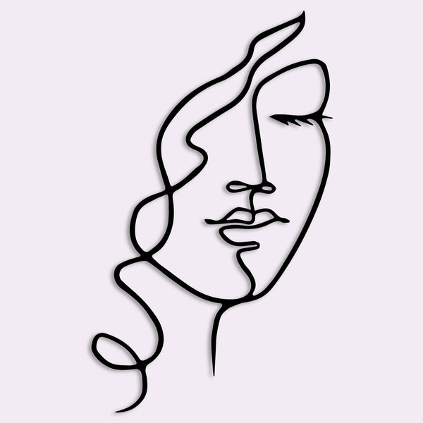 Metalen wanddecoratie – Vrouwelijk design met krullend haar – Duurzaam materiaal - POUEV