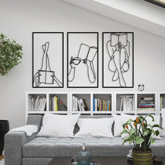 Metalen wanddecoratie | Triptiek voor boekenliefhebbers | Uniek design, perfect voor interieurdecoratie