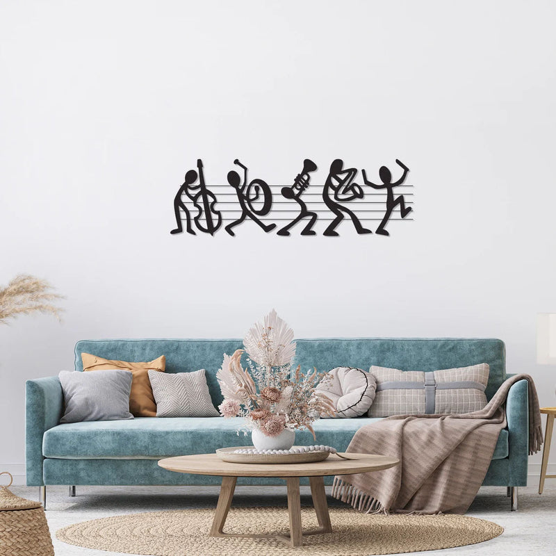 Metalen wanddecoratie – Bandmuzikanten Design – Duurzaam Materiaal, Unieke Wandkunst