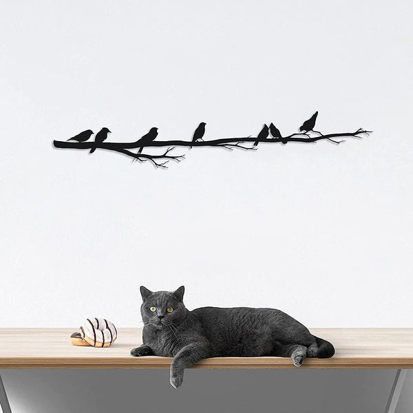 Metalen wanddecoratie – Vogels op tak – Duurzaam ontwerp, decoratief voor binnen en buiten - POUEV