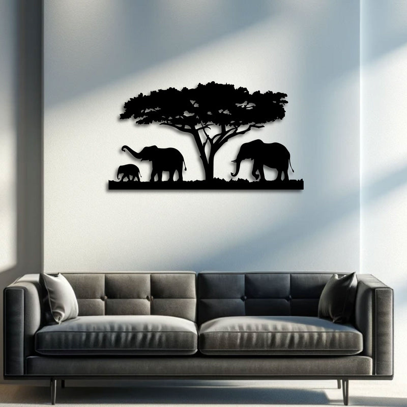 Metalen wanddecoratie | Olifantenfamilie | Duurzaam ontwerp voor wandversiering