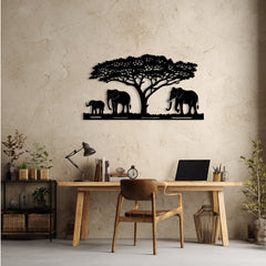 Metalen wanddecoratie – Olifantenfamilie ontwerp – Duurzaam materiaal, decoratief element - POUEV