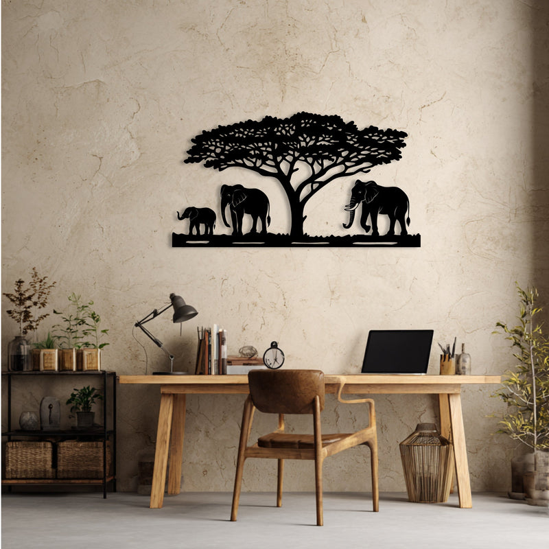 Metalen wanddecoratie – Olifantenfamilie ontwerp – Duurzaam materiaal, decoratief element - POUEV