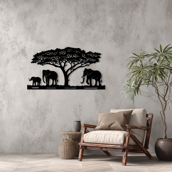Metalen wanddecoratie – Olifantenfamilie ontwerp – Duurzaam materiaal, decoratief element - POUEV