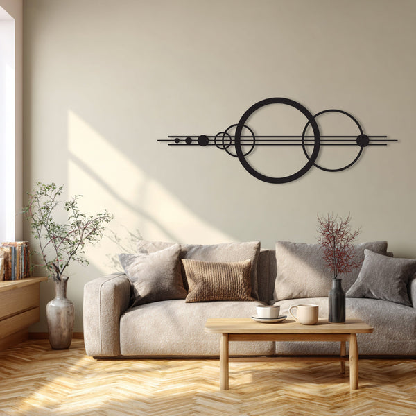 Metalen wanddecoratie – Geometrische cirkels – Duurzaam ontwerp, moderne stijl