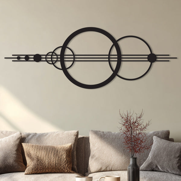 Metalen wanddecoratie – Geometrische cirkels – Duurzaam ontwerp, moderne stijl