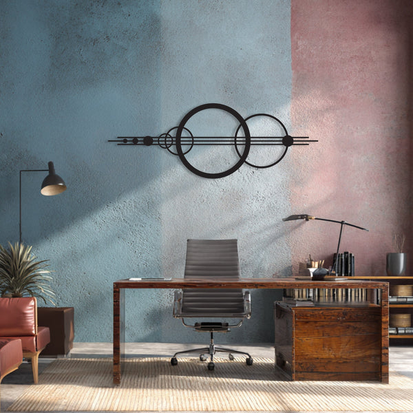 Metalen wanddecoratie – Geometrische cirkels – Duurzaam ontwerp, moderne stijl