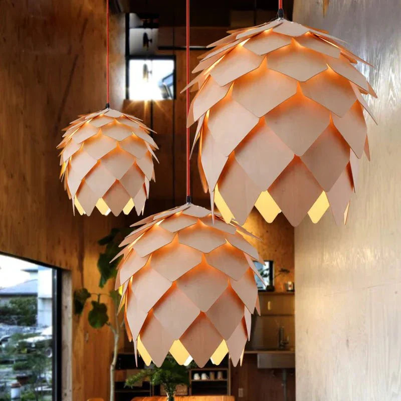Hanglamp – Dennenappel Design – Natuurlijke Houten Lamp