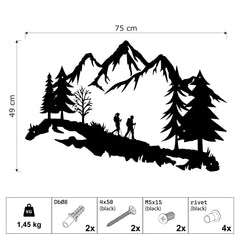 Metalen wanddecoratie – Avontuurlijke Bergscène – Duurzaam en decoratief