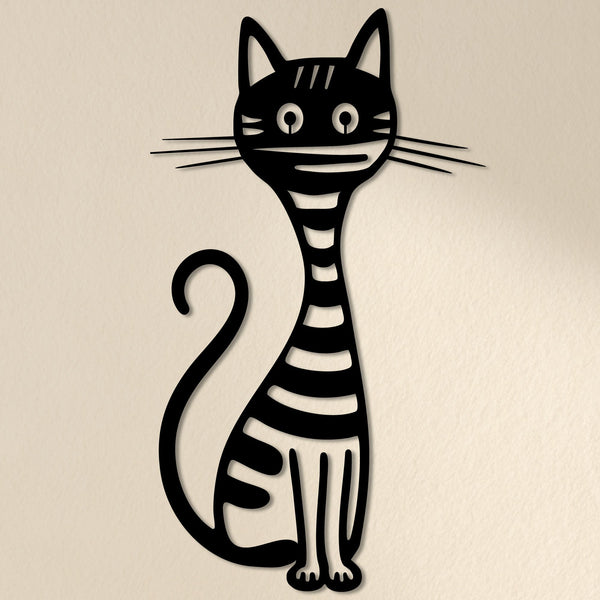 Metalen wanddecoratie | Gestreepte Kat | Duurzaam ontwerp voor interieurdecoratie