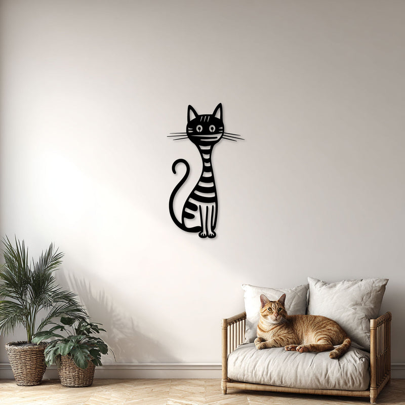 Metalen wanddecoratie | Gestreepte Kat | Duurzaam ontwerp voor interieurdecoratie