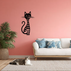 Metalen wanddecoratie | Gestreepte Kat | Duurzaam ontwerp voor interieurdecoratie