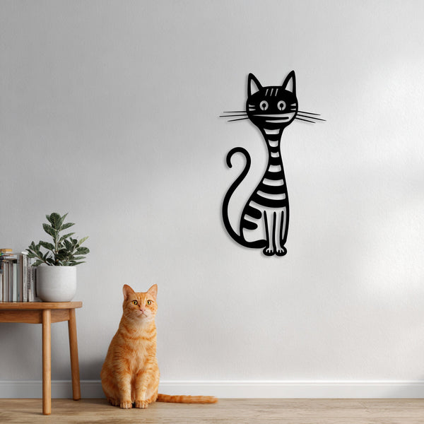 Metalen wanddecoratie | Gestreepte Kat | Duurzaam ontwerp voor interieurdecoratie