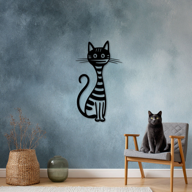 Metalen wanddecoratie | Gestreepte Kat | Duurzaam ontwerp voor interieurdecoratie