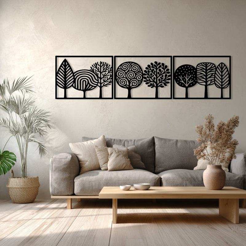 Metalen Wanddecoratie – Triptych Design – Duurzaam Materiaal - POUEV