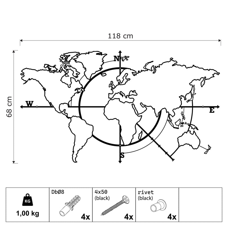 Metalen wanddecoratie | Wereldkaart Design | Duurzaam Materiaal