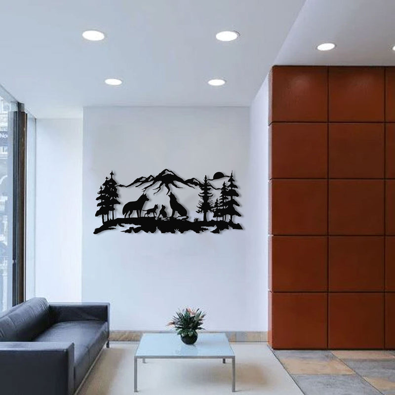 Metalen wanddecoratie – Familie wolf design – Duurzaam materiaal, decoratief voor binnen en buiten