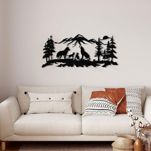 Metalen wanddecoratie – Familie wolf design – Duurzaam materiaal, decoratief voor binnen en buiten