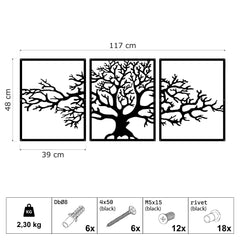 Metalen wanddecoratie | Drieluik ontwerp | Levensboom, geschikt voor binnengebruik