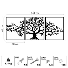 Metalen wanddecoratie | Drieluik ontwerp | Levensboom, geschikt voor binnengebruik