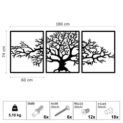 Metalen wanddecoratie | Drieluik ontwerp | Levensboom, geschikt voor binnengebruik