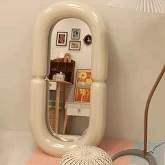 Oval Black Wall Mirror | Girl Aesthetic Nordic Design with Long Decorative Frame | Funky Memphis Style Bathroom & Household Mirror - POUEV